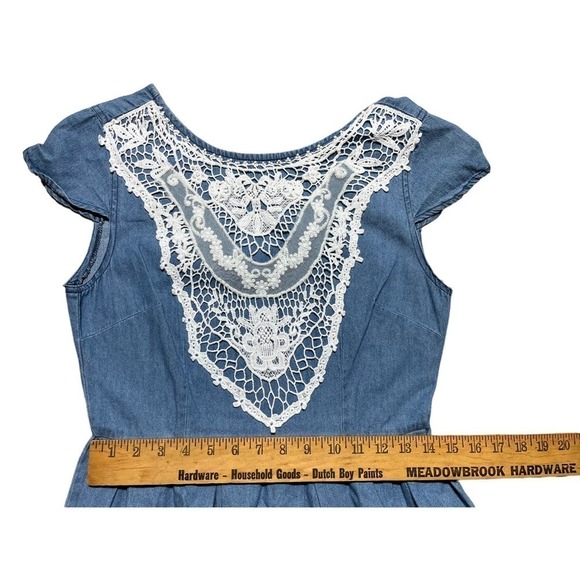 Women's Altar'd State Jean Dress with Crochet Details. Zipper back. Size Small. - Picture 6 of 10